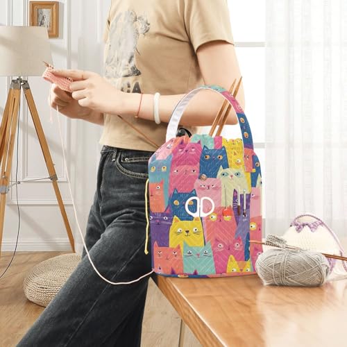 Image of Yarn Storage Bag Small Crochet Bag Knitting Bag Organizer Colorful Cute Cats Yarn Bags for Crocheting Basket