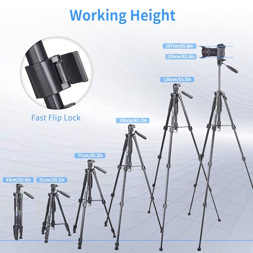 Image of INNOREL 62 inch Camera Tripod with Carry Bag, Lightweight Travel Aluminum Professional Tripod Stand (11lb /5kg Load) with Tube Holder and Phone Clip for DSLR, Cellphone, Canon, Nikon, Sony and DV RT10
