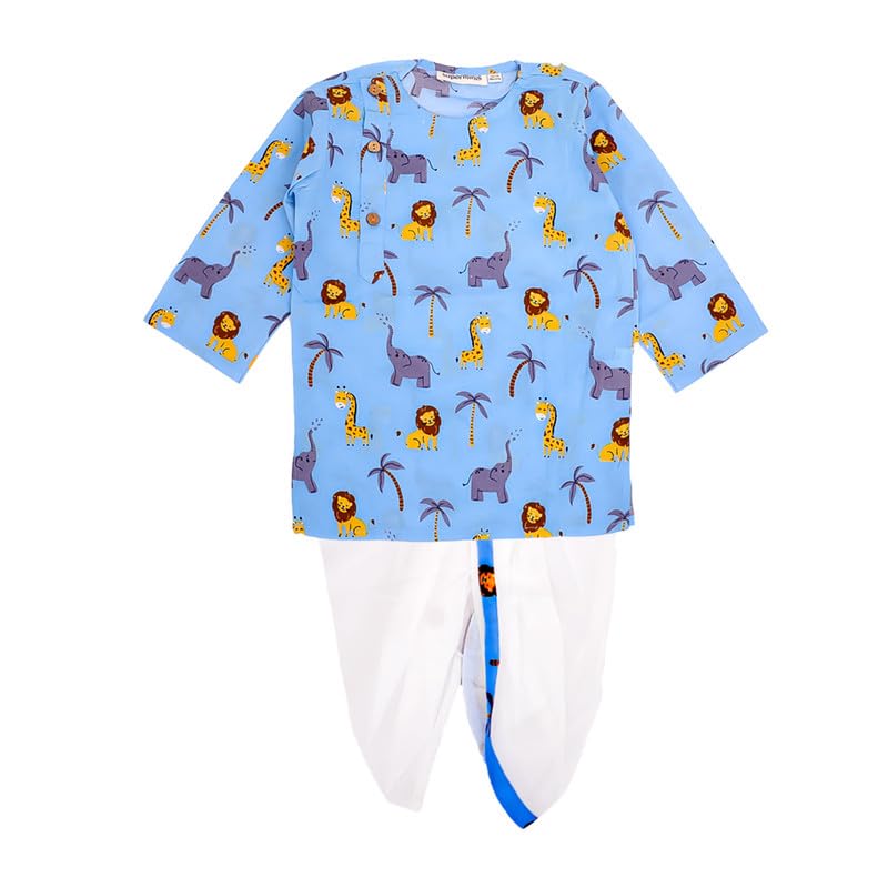 Image of superminis Boys Dhoti Kurta Set Cotton Animal Print Full Sleeves Ethnic Wear for Kids Boys | Kurta Dhoti for Baby Boy 0-3 Months to 8 Years | Traditional Dress for Festive