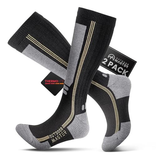 OutdoorMaster Thermolite Merino Wool Ski Socks, Compression Thermal Snowboarding Socks for Unisex Men & Women, Cold Weather