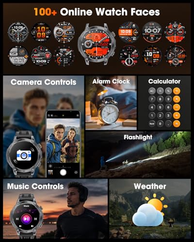 Military Smart Watches for Men, 2026 Fitness Smartwatch with 1400mAh, Answer/Make Calls, Heart Rate, SpO2 Monitor, Sleep Tracker, 100+Sports Mode, IP68 Waterproof Smartwatch for Android iPhone - image 8