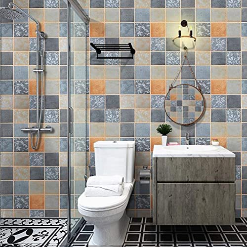 Image of 45 x 600 CM Wallpaper for Bathroom Waterproof Kitchen Tiles Pattern, DIY Stove Backsplash, Countertop Self Adhesive Decal (Blue Orange)