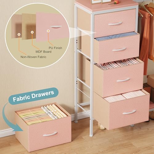 HIGDBFE Dresser with Hanging Rack, 4 Drawers Small Closet for Bedroom, Reversible Fabric Kids Chest of Drawers with Clothes Rack, Tall Storage Tower, Sturdy Frame - Image 5