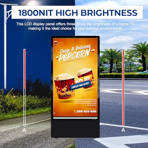 Image of MWE 43 Inch Outdoor Digital Signage Display, Portable Battery Powered High Brightness Screen Advertising Display Kiosk, Movable Waterproof Digital Poster, Android Kiosk