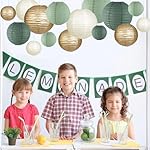 Paper Lanterns Decorative, Round Hanging Paper Lanterns Decorations for Rustic Party Bridal Shower Wedding Sage Green Birthday Party Supplies Gold/Ivory/Sage Green 15pcs - Image 5