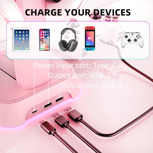 Xbox Controller Stand & Holder with RGB Lights,Transparent Charging Station & USB Dock for Xbox Series X/S Game Controllers (Pink) - Image 6