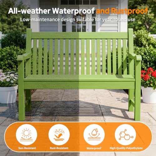 Image of Psilvam 2-Person Outdoor Bench with 700 Lbs Weight Capacity, Dark Green