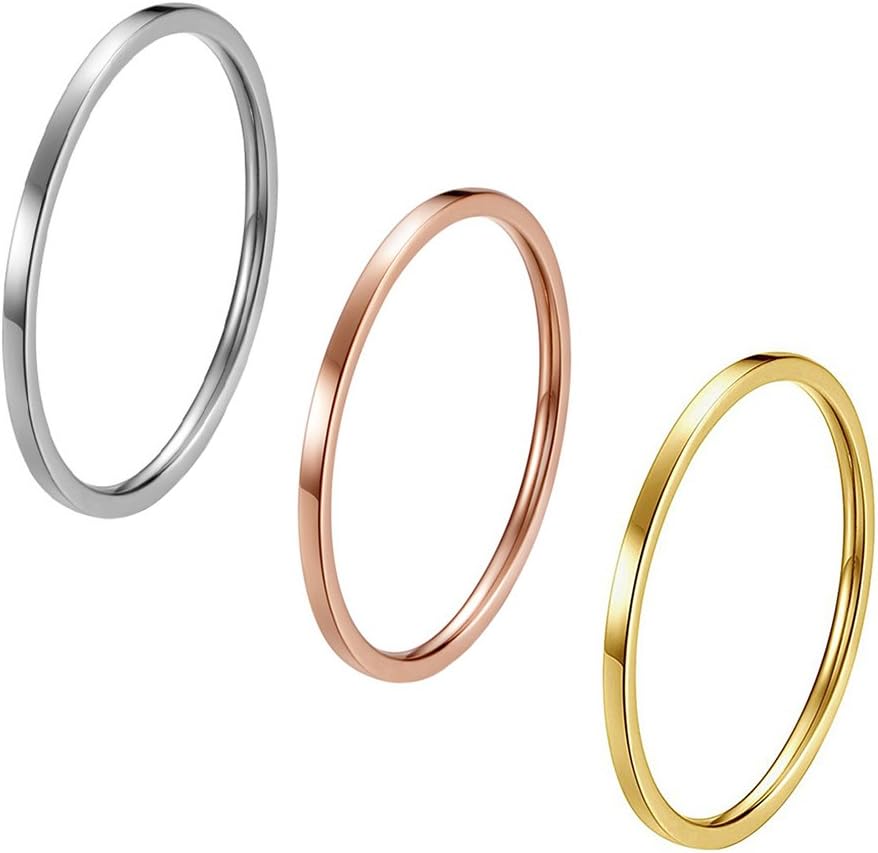 3pcs 1mm Stainless Steel Plain Band Knuckle Stacking Midi Rings for Women Comfort Fit