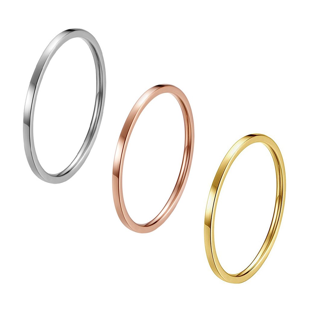 3pcs 1mm Stainless Steel Plain Band Knuckle Stacking Midi Rings for Women Comfort Fit