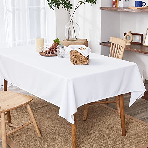 Deconovo テーブルクロス 白 オクスフォード生地 撥水 北欧 おしゃれ 無地 ホワイト 140cmx220cm