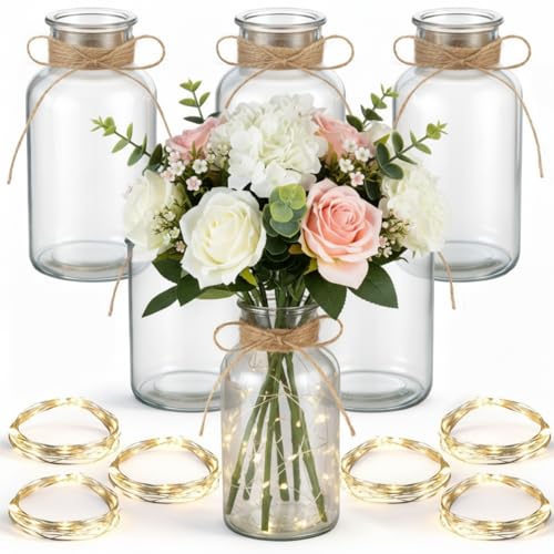 LemonRoad 6 Set Vintage Glass Flower Vase Mason Jar for