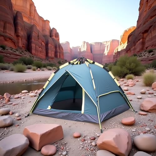 Instant Easy Pop Up Tents 3-Person Camping Tent, Plug and Play Tent, Fully Automatic Waterproof Family Camping Tent, Detachable Canopy Tent, Suitable for Beach Camping and Hiking