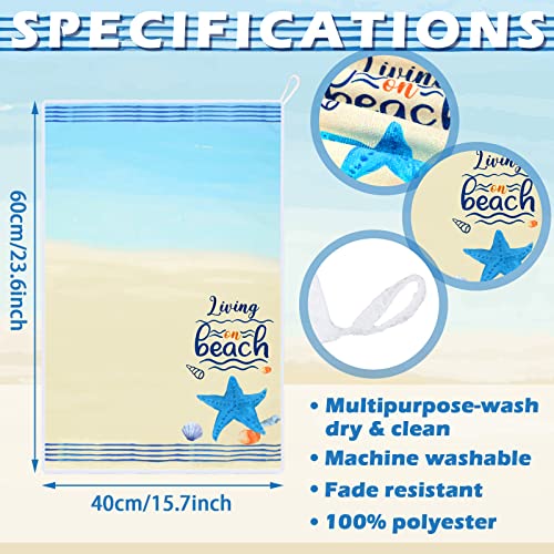 Tegeme 4 Pcs Summer Beach Kitchen Towels 16 x 24 Inch Beach Holiday Dishcloths Fast Drying Absorbent Baking Dish Clothing Blue Coastal Kitchen Towels for Daily Home Cleaning Housewarming Gifts - Image 3