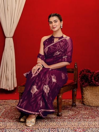 Image of SIRIL Women's Georgette Foil Printed Saree with Unstitched Blouse Piece
