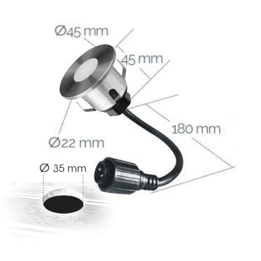 6er Set LED Bodeneinbaustrahler 230V Edelstahl • Ø 4,5 cm rund warmweiß wasserdicht • für Gehwegbeleuchtung Terrasse