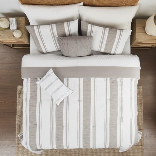 Image of Modern Threads 5-Piece Jacquard Comforter Set, Lonnie King in White Taupe - Elegant Comforter, 2 Pillow Shams, and 2 Decorative Pillows