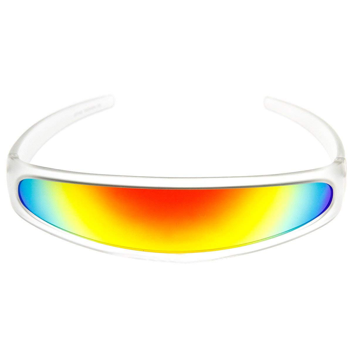 Futuristic Narrow Cyclops Color Mirrored Lens Visor Sunglasses (Frost Sun)