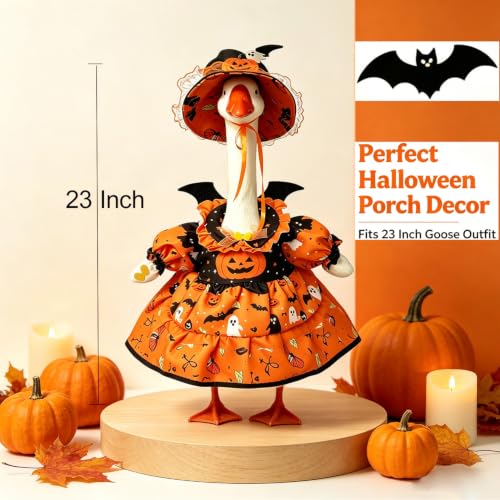 DJKGHCNR Porch Goose Halloween Outfit Pumpkin Witch Costume, 23 Inch Porch Goose Outfits with Orange Dress, Bat Wing Collar Witch Hat, Halloween Goose Outfit for Goose Statue for Patio Yard Decor - image 2