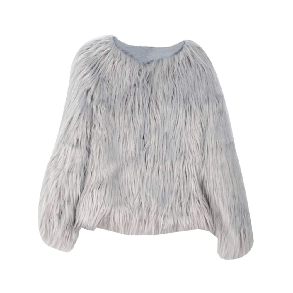 EVEDESIGN Women's Shaggy Faux Fur Coats Solid Color Long Sleeve Short Outwear Coat Jacket Grey