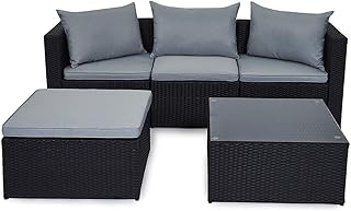 EVRE Malaga Black Rattan Garden Outdoor Furniture Wicker Set