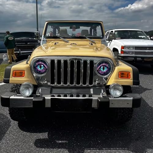 Image of 2 PCS Car Beast Eyes Decals, 3D Stereo Beast Eyes Stickers, Waterproof J-eep Round Light Decal, Cool Beast Eyes Light Decoration Stickers, Suitable for Wrangler and Most Cars (Perple Eyes)