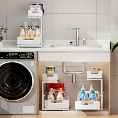 Delamu Under Sink Organizer Kitchen 2 Tier Pull Out Cabinet Shelf 2 Pack - image 8