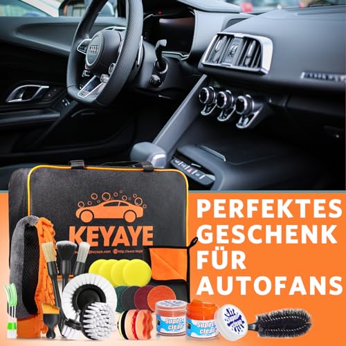 KEYAYE Auto Reinigungsset, 25 Pcs Autopflege Set, Auto Waschen Set Auto Putz Set mit Detailing Pinsel für Auto Reinigung Innenraum und Außen, Lüftungsschlitz, Motor, Rädern, Haushaltsreinigung