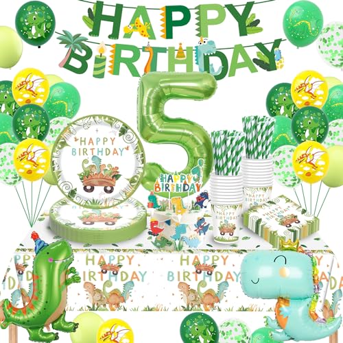 Decoration Anniversaire Dinosaure 5 Ans, Dinosaure Kit Anniversaire Garçon, Ballon 5 Ans, Dino Party Vaisselle pour Garçon