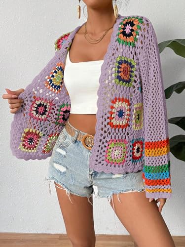 Image of SHENHE Women's Floral Crochet Cardigan Hollow Out Open Front Long Sleeve Cardigan Sweater