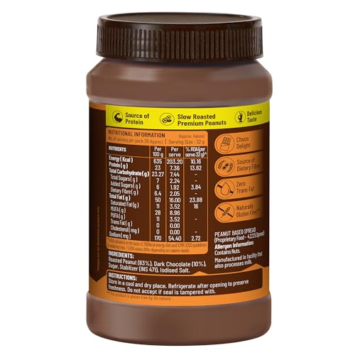 Image of DiSano Chocolate Peanut Butter Crunchy, 924g, 23g Protein, Roasted Peanuts and Rich Cocoa, Zero Cholesterol & Trans Fat, Ideal for Pre & Post-Workout, Healthy Spread for Breakfast & Snacking