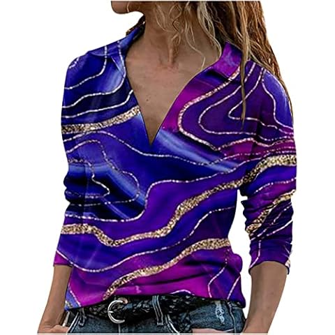 2023 Camiseta de Manga Larga Mujer Moda impresión Elegante Blusa Camisa Cuello en V Suelto Tops Fiesta Casual T-Shirt Original otoño Primavera tee Cómodo Basic Jersey Cover