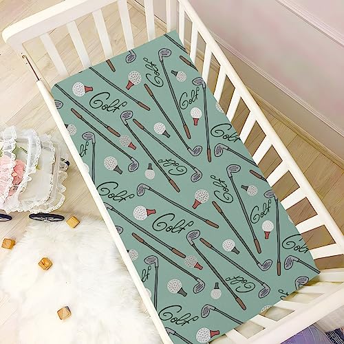 Image of Golf Cartoon Crib Sheets Soft Breathable Fitted Baby Crib Sheets Mattress Cover for Girl Boys, 52 inch x 28 inch x 9 inch