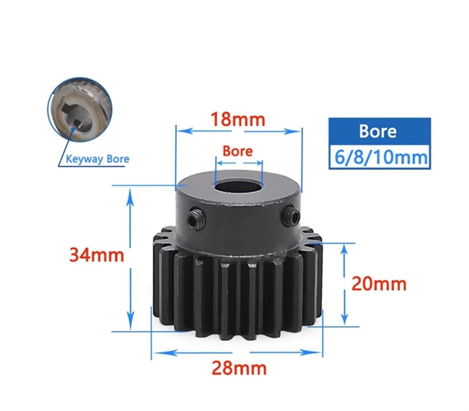 Bevel Gear Pinion Hardware Mechanical 1pcs 12 Teeth 2M Spur Gear with Step 12T 2 Module Steel Transmission Drive Gear Finished Bore 6mm 8mm 10mm(6mm)