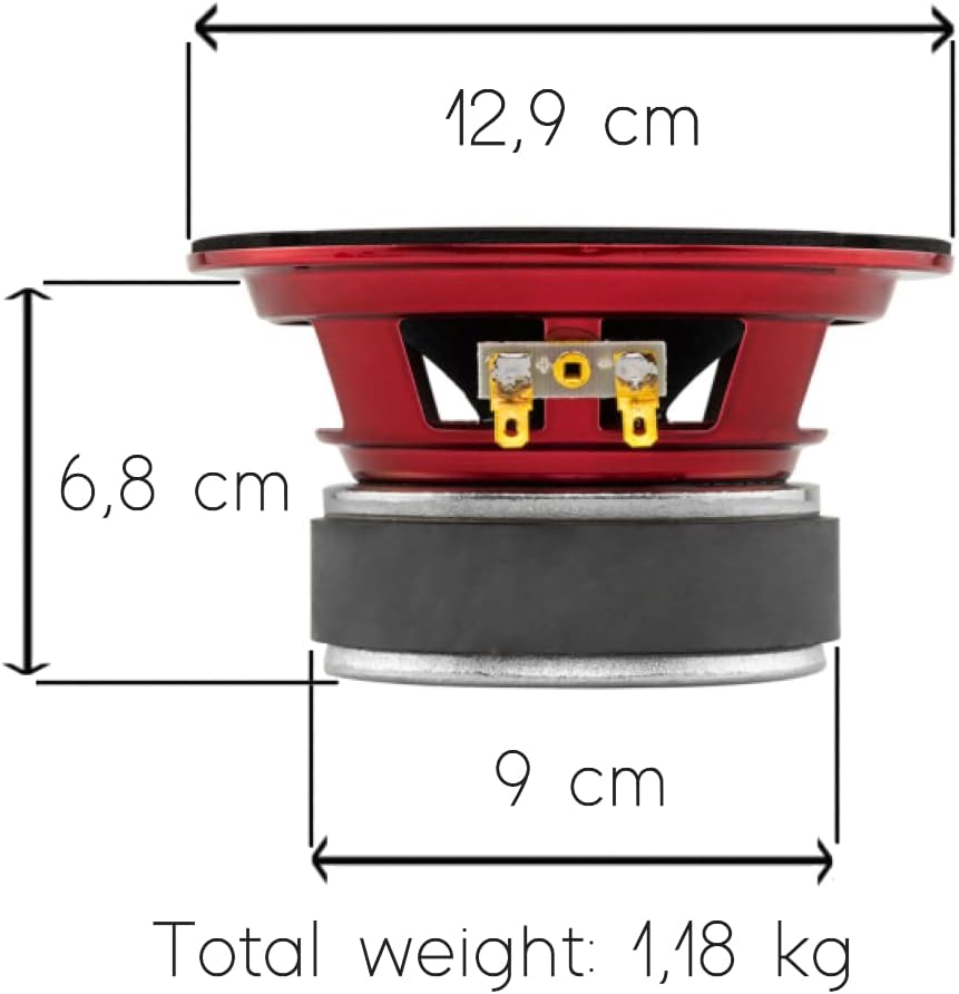 DS18 PRO-X5.4M Loudspeaker – 5.25", Midrange, Red Aluminum Bullet, 300W Max, 150W RMS, 4 Ohms - Premium Quality Audio Door Speakers for Car or Truck Stereo Sound System (1 Speaker)