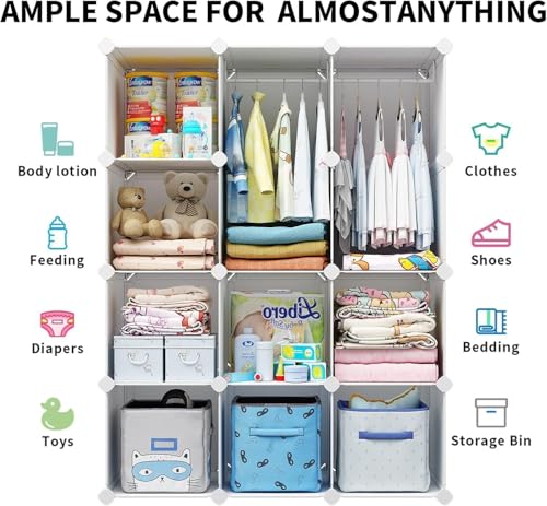 Image of 12 Door Baby Foldable Wardrobe for Clothes Storage, Kids Almirah for Clothes, Baby Cupboard for Clothes Storage Collapsible Wardrobe for Kids Clothes /Toys /Books-Pink-Cartoon KTD1