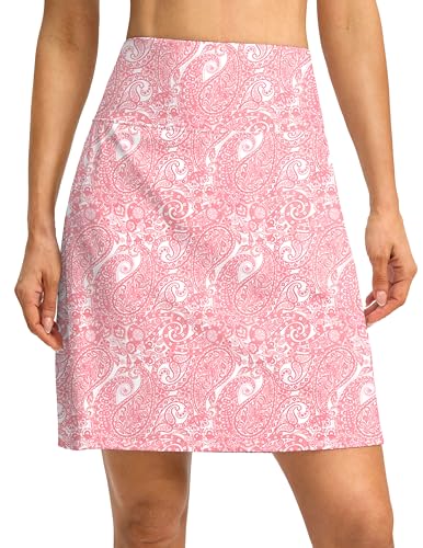 G Gradual 19' Skorts For Woman Knee Length Golf Skirt Long Athletic Tennis Skorts For Women Dressy Casual With Shorts Pockets(Pink Paisley,L)