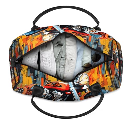 Personalized Colorful Motorcycle Travel Duffel Bag with Name, Custom Gym Sport Bag Modern Art Carry On Weekend Overnight Duffel Bag for Men Women4