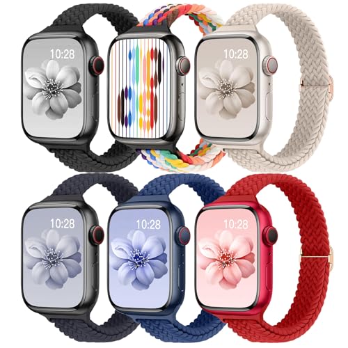 Image of Slim Braided Bands for Apple Watch Band 40mm 41mm 42mm 38mm 46mm 44mm 45mm 49mm Women,Stretchy Solo Loop Nylon Elastic Thin Narrow Skinny Strap for iWatch Ultra 3 SE 3 Series 11 10 9 8 7 6 5 4 3 2 1