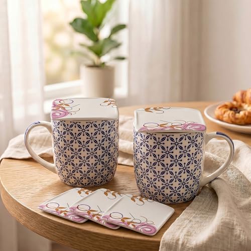 Image of U.P.C. Premium Bone China Ceramic Coffee Mug Set of 6 with 6 Coasters | Designer Tea & Coffee Cups |Printed Ceramic Mug Set | Tea Cups for Home,Office (Coffee-Mug-Inova-1054-Blue.)