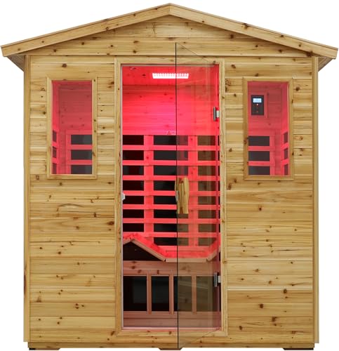 LTCCDSS Full Spectrum Outdoor Far Infrared Sauna 3-Person - Low EMF Sauna for Home - Near&Mid-IR Light, Bluetooth Speakers, LED Reading Lamps, Blundled Steam Sauna (81.1 * 45 * 83.5 inch