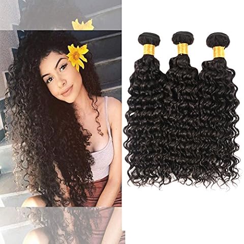Huarisi 3 Bundles Deep Wave Brazilian Human Hair Short Weave 8 10 12 Soft Deep Curly Virgin Hair Weft Unprocessed Brazilian Hair Extensions Natural Color Cover