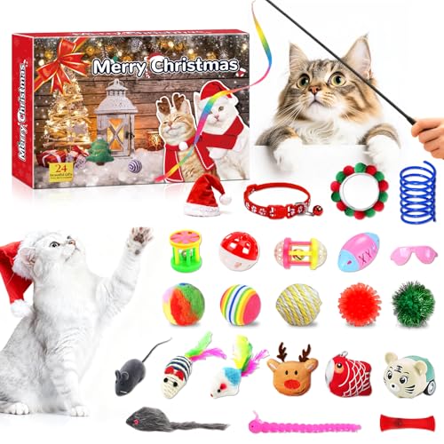24 Pcs Cat Toys for Indoor Cats，for Cats with Interactive Toys, Feather Wand, Mice and Balls - Gift for Cat Lovers and Kitten Owners