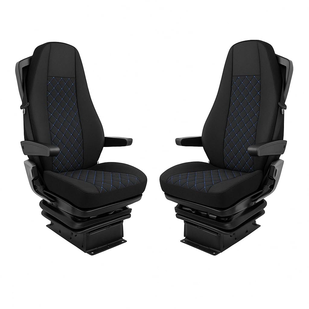 Generisch Alcantara Coprisedili per Volvo FH FH4 FH5 per Volvo AERO, tessuto alcantara, set per sedile conducente e passeggero (motivo a quadri con cuciture blu)