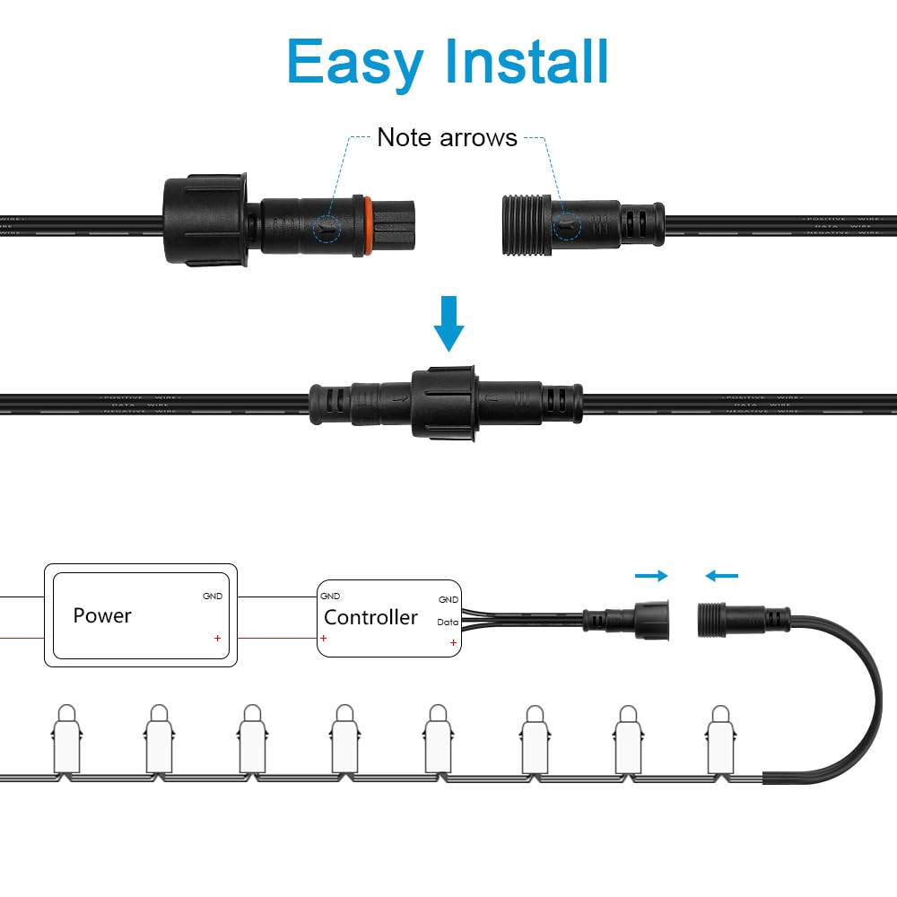 ALITOVE Xconnect Pigtail Lot de 10 paires de connecteurs électriques étanches à 3 broches 18 AWG 15 cm compatibles avec ASIN B0923SDR5T B0CM95W84B B0CW9NQ12K B0CM976SKW pour lumières extérieures