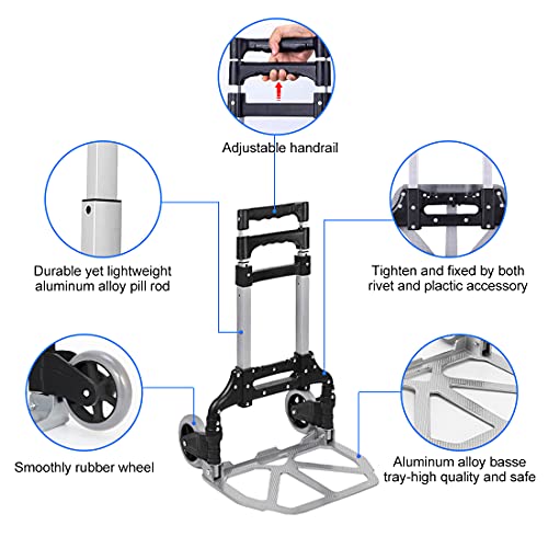 Hbfbdrct Folding Hand Truck, 165Lbs Capacity Lightweight Portable Folding Dolly Multi-Fuctional Foldable Hand Cart Heavy Duty Utility Cart For Home Office And Travel Use (Black 2 Tpr Wheels) #TOP3