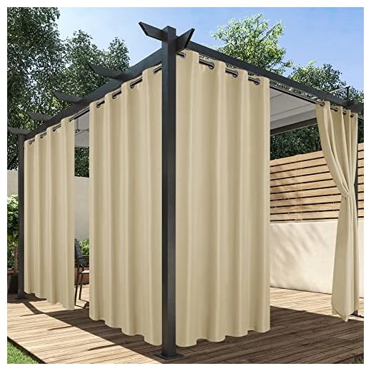 HolidayIdeas Outdoor Curtains for Patio Waterproof, 4 Panels - 54 x 84 Inch - Privacy Protection & Light Filtering Curtains Cream Grommet Outside Curtains for Porch, Gazebo, Pergola, Backyard