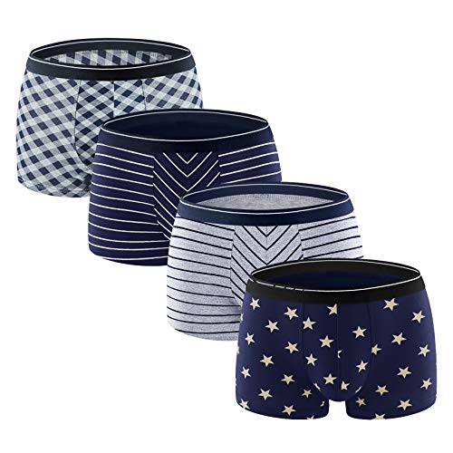 Robesbon Mens Boxer Briefs Cotton Spandex Comfy Soft Stretchy No Fly Underwear 4 Pack Large