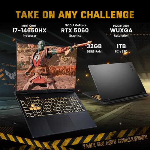 Image of ASUS TUF F16 16 inch FHD+ 165Hz Gaming Laptop, Intel Core i7-14650HX, GeForce RTX 5060 8GB GDDR7, 32GB DDR5, 2TB Storage(1TB SSD+1TB Docking Station Set), RGB Backlit Keyboard, Webcam, Win 11 Pro, Gray