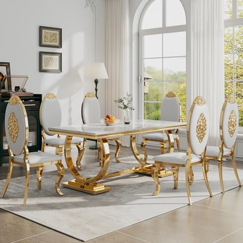 ModaWhly Luxury Marble Dining Table Set of 6, 70" Double