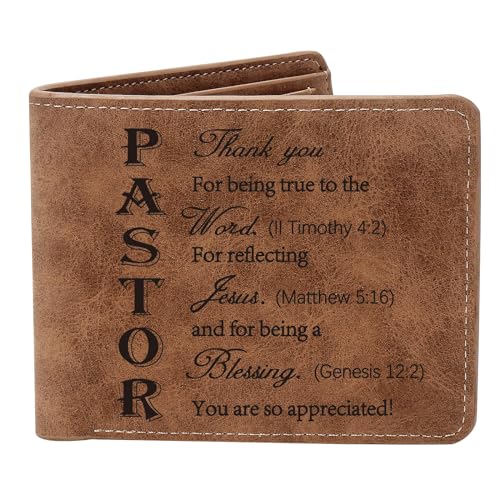 THTCSQ Pastor Gifts,Leather Wallet for Men,Engraved Personalized Leather Wallet,Appreciation Gifts Unique Gifts for Men, Birthday Gifts (Pastor)